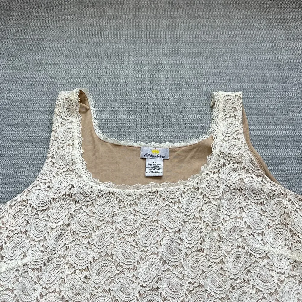 Kathleen Kirkwood Tank Top Shirt Womens‎ 2X Y2K Fairy Lace Overlay Cream Stretch - Picture 3 of 8